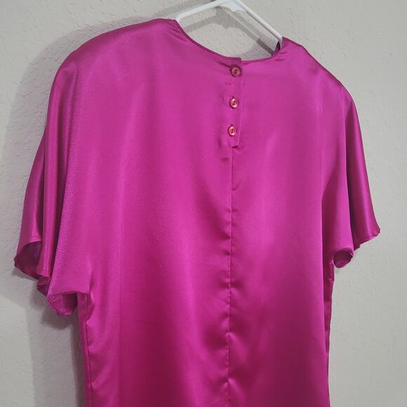 ALEXANDRIA Vintage Blouse Womens Size 14 Pink Fuchsia Short Sleeve 80s Statement - Picture 9 of 10